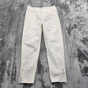 Blue Desire Pants Womens M White Skinny Pull On Stretch Lace Hem Ankle Jegging